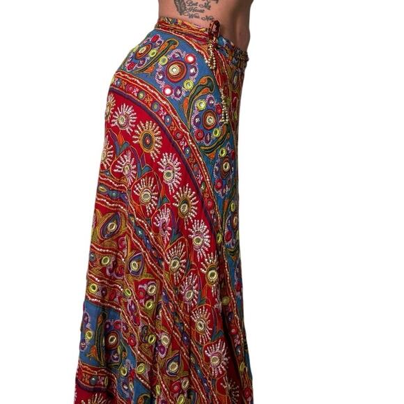Soft Surroundings Ethnic Wrap Skirt L Boho Embroidered Mirror Sequin Maxi - Picture 2 of 8